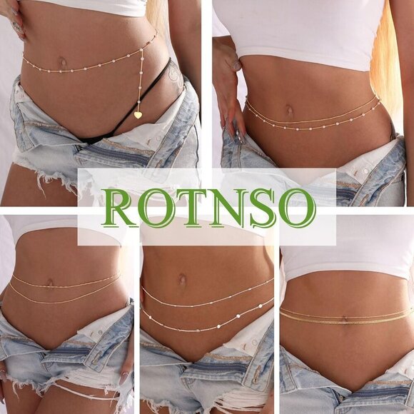 14K Gold Plated Body Chains Dainty Boho Layered Beach Waist Chain Adjustable Bik - Picture 6 of 9